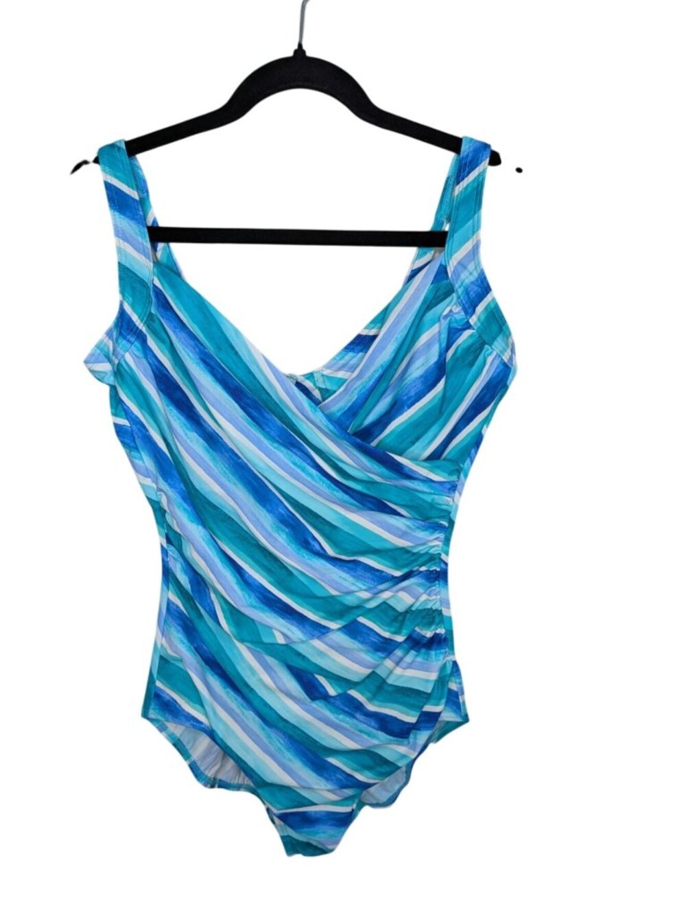 Talbots X Miraclesuit Womens Size 12 Blue Stripe One-Piece Swimsuit Firm Control